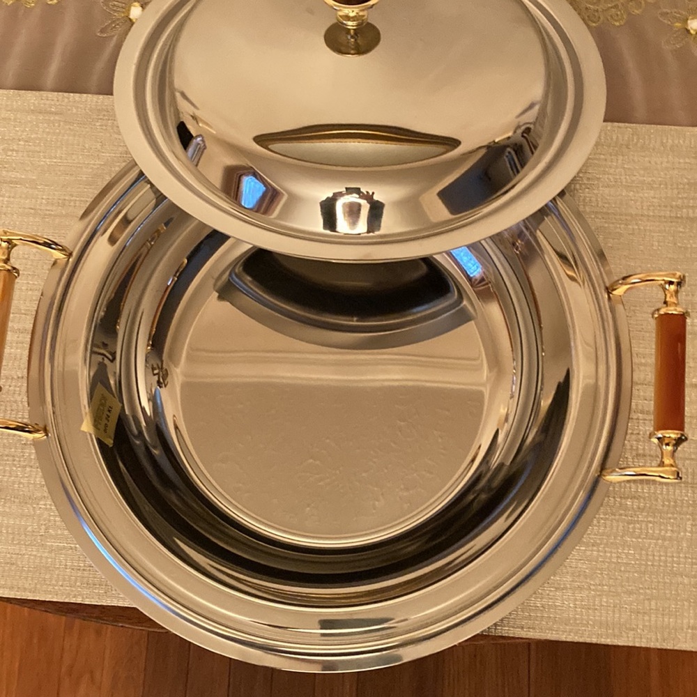 Vintage MCM Stainless Steel Serving Bowl with Lid Made in Italy - Picture 2 of 6